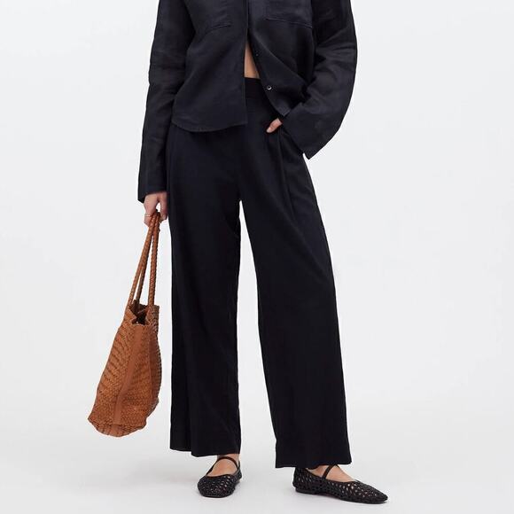 Madewell Pull On Pants Straight Crop High Rise Relaxed True Black NWT Size 00 - Picture 1 of 12